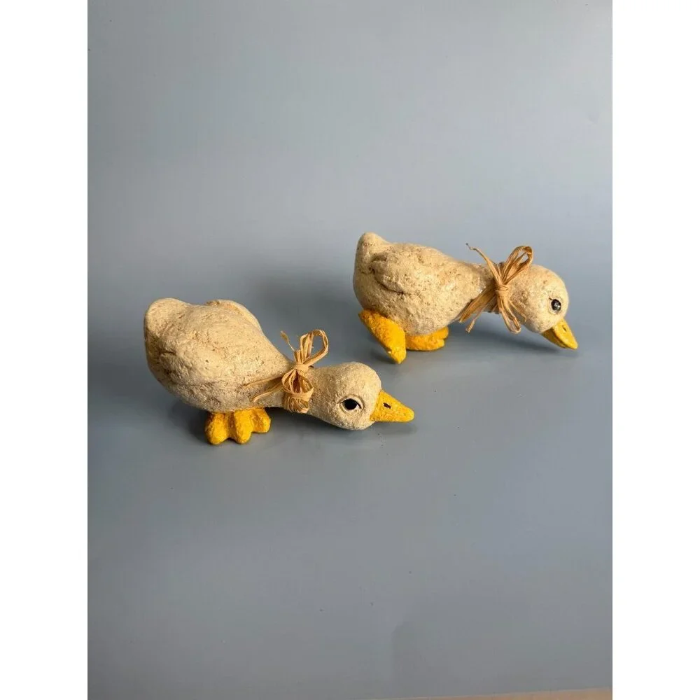 Vintage Enesco Baby Duck Figurines With Ribbons & Glitter 6" Long Easter Decor - Picture 8 of 14